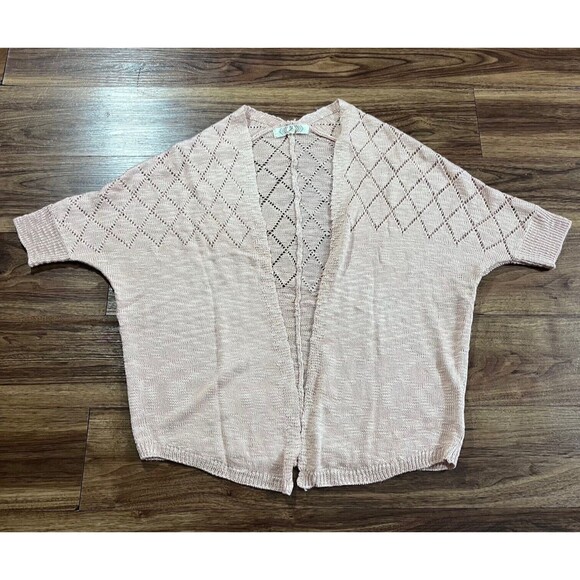 Pink Rose Sweaters - Pink Rose Acrylic Open Front Knit Cardigan 3/4 Sleeve Womens LG Pink Lightweight